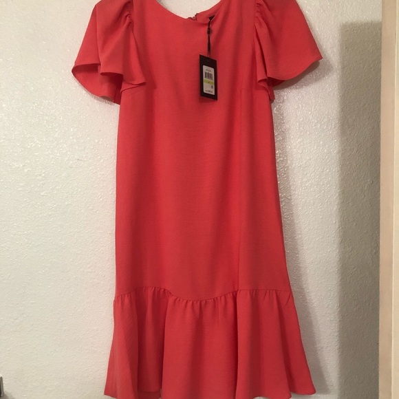 DKNY orange flutter sleeve flounce hem knee loose fit feminine dress Size‎ 4 new - Picture 1 of 16